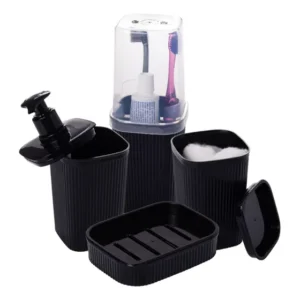 Kit Lavabo Banheiro Dispenser Sabonete Porta Escova 4 Peças Preto