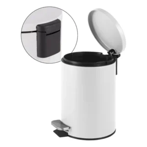 Lixeira Com Pedal 5l Em Aço Inox Redonda Branca Powermaid