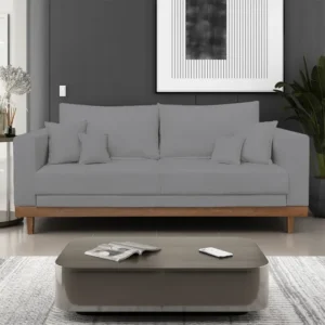 Sofá Living 2 Lugares Linho Reforçado Base Madeira Com Almofadas