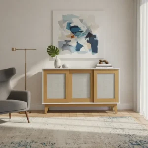 Buffet Detroit 3 Pt Off White E Madeira Cor Off White com Madeira