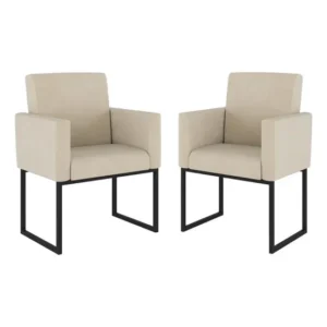 Kit 02 Poltronas Cadeira Sala Decorativa Base De Ferro Preto Cor Bege Desenho do tecido Liso
