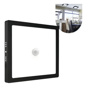 Painel Plafon C/ Sensor 18w Sobrepor Preto Quadrado Luz Frio