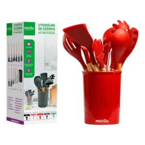 Kit 12 Espátulas Concha Pegador Silicone Cozinha Vermelho Vermelho