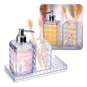 Kit 3 Pçs Banheiro Porta Escova,sabonete E Bandeja Diamante Branco