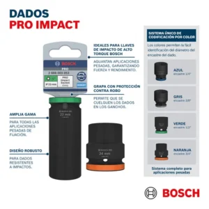 Chave de soquete Bosch Pro Impact 27 mm 1/2 preta e verde