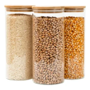 Kit 3 Potes De Vidro 1,6l Tampa De Bambu Herméticos - Tüd Nude