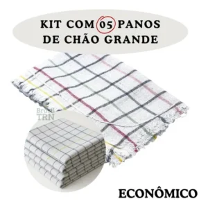 Kit 05 Panos De Chão Quadriculado Grande 65x43cm Multiuso