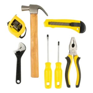 Kit De Ferramentas Básicas Com 7 Pçs Martelo,alicate,trena. Amarelo