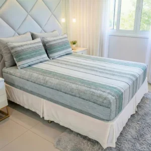Jogo De Lençol Cama Queen Size 3 Peças Box Estampado Com Elástico Malha 100% Algodão Cozzilar Toque Macio Hotel Pousada Modelo 4