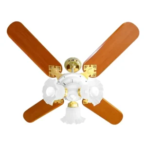 Ventilador de teto Venti-Delta New Zeta com 4 pás de MDF mogno estrutura branco, 96cm de diâmetro