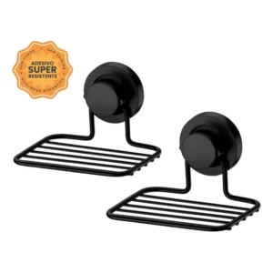 Kit 2 Saboneteira Porta Sabonete Parede Fixação Adesivo Super Resistente Future Preto