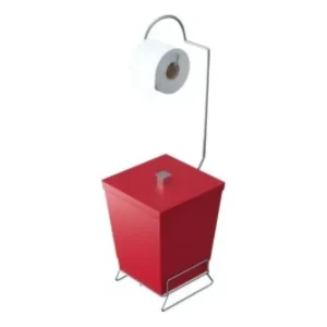 Lixeira Vermelho Com Suporte P/ Papel Higiênico Stolf Vermelho-cromado