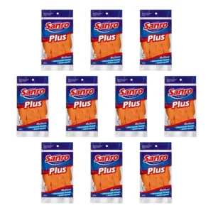 Kit 10 Luva Látex Sanro Plus Laranja Limpeza Louça Multiuso