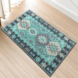 Tapete Capacho Sala De Veludo Hessye 80x50 Antiderrapante Cor Azul-turquesa