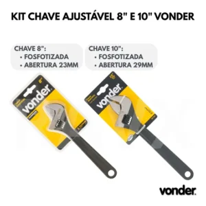 Kit Chave Inglesa Ajustável 8 + 10 Vonder Fosfatizadas Aço Carbono Alta Resistência