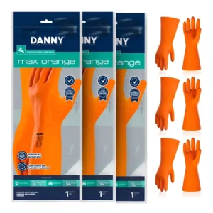 Kit 3 Luva Danny Látex Laranja Térmica 250ºc Fritadeira Óleo