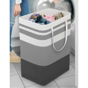 Cesto Grande 70 Litros Dobravel Lavanderia Banheiro Roupas Cinza Flexivel Impermeavel Com Alças Lavavel