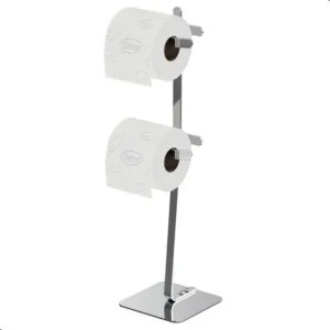 Porta Papel Higiênico Chão Duplo MetalCromo Cromado Oslo 2 Rolos