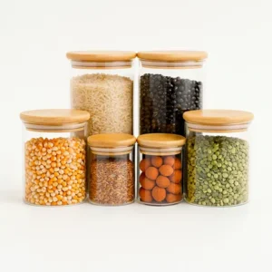Kit 6 Potes De Vidro Herméticos Com Tampa De Bambu - Tud Marrom-claro