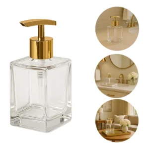 02 Porta Sabonete Liquido Vidro Cubo 350ml Val. Luxo Cromada