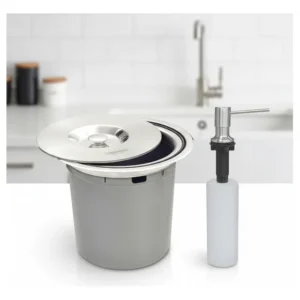 Kit Tramontina: Lixeira De Embutir Aço Inox 5l + Dosador De Sabão Aço Inox 500ml