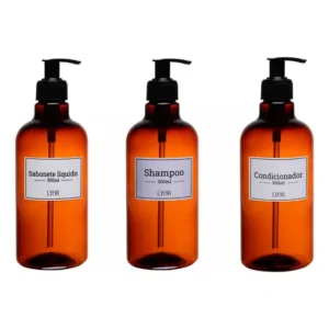 Kit Porta Shampoo Condicionador Sabonete Lyor Vintage 500ml Cor Ambar