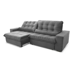 Sofá Retrátil Reclinável Zurique 2,50m Suede Velut Cinza Molas no Assento - King House