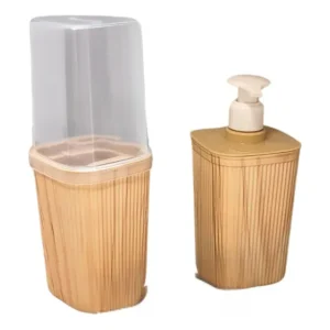 Kit Banheiro Porta Sabonete E Escova De Dente Madeira Plasti