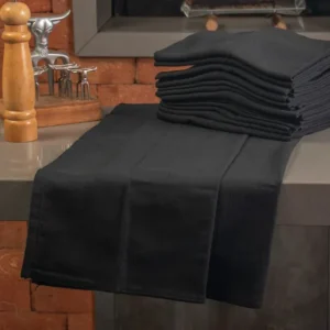 Kit Com 12 Pano De Prato Liso Grande Com Bainha Preto Tecido Gourmet