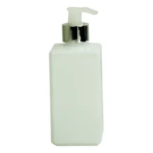Porta Sabonete Liquido Vidro 250ml Branco Luxo Cor Prateado C/ Bico Transparente