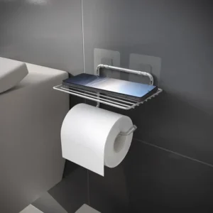 Suporte De Papel Higiênico E Porta Objeto + Kit Instalação Cor Cromado
