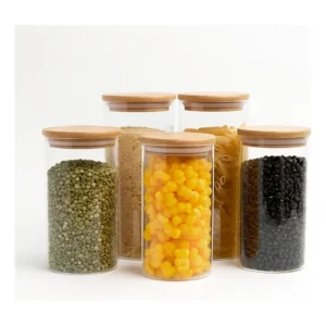 Kit 5 Potes De Vidro Herméticos Com Tampa De Bambu - Tud Marrom-claro
