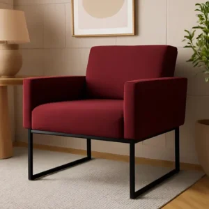 Poltrona Cadeira Decorativa Pés De Ferro Preto Sala Recepção Cor Marsala Desenho Do Tecido Liso