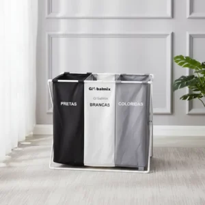 Cesto De Roupa Suja Dobrável Com 3 Divisórias Organizador