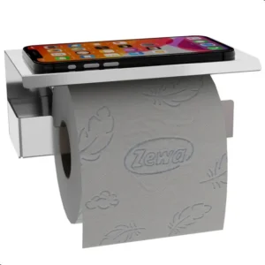 Porta Papel Higiênico Inox Prateado com Suporte Celular ELG Elegance