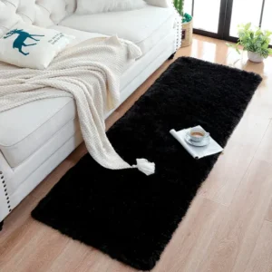 Tapete Passadeira Felpuda Texfine 1m x 60cm Preto Corredor Sala Quarto