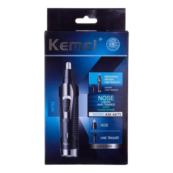 Depilador Recarregável 2 em 1 Preto Kemei Barba Nariz Orelha LED