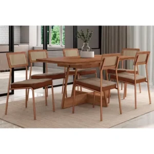 Conjunto Sala De Jantar Átria 1592 Aço C/ Tampo Madeirado 16 Ciano