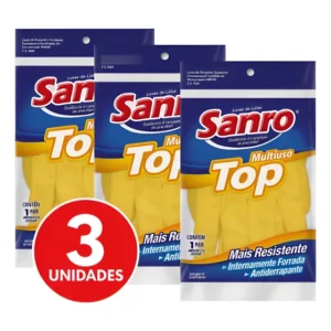 Kit 3 Luvas Latex Limpeza Multiuso Sanro Top Amarela Tam G Amarelo