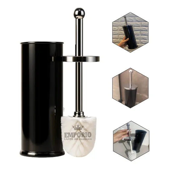 Escova Sanitária Hércules Luxo Vaso Sanitário Aço Inox Black Preto