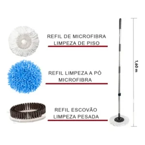 Balde Mop Esfregao Com Rodas Perfect Move Cabo 1,60 3 Refis