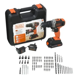 Furadeira e Parafusadeira de Impacto com 80 Acessórios Black Decker, Modelo BCD704C1KA, Ferramenta à Bateria com Maleta Resistente, Bateria e Carregador Bivolt, 20V