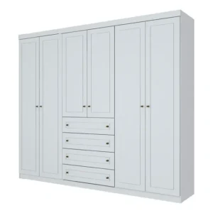 Guarda-roupa Henn Branco MDF 6 Portas 3 Cabideiros 4 Gavetas Telecópicas