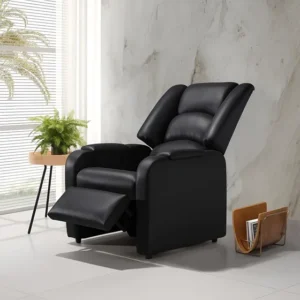 Poltrona Reclinável Corino Preto Design Moderno Grande Poltr Preto Liso