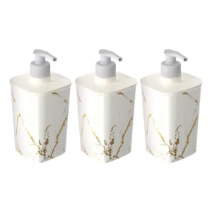 Kit 3 Porta Sabonetes Líquido 420ml Plástico Banheiro Lavabo Branco Marmore
