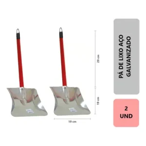Kit 2 Pás de Lixo P.S.R Metálica Aço Galvanizado Cabo Curto