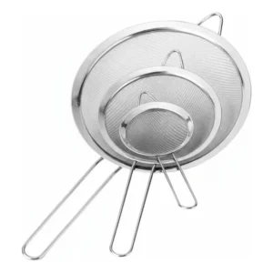 Kit 3 Peneira Aço Inox Média E Grande Cozinha Coar Polvilhar
