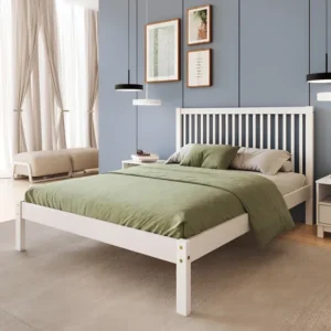 Cama de Casal de Madeira Maciça para Colchão 138x188cm Multimóveis CR35276 Cor Branco