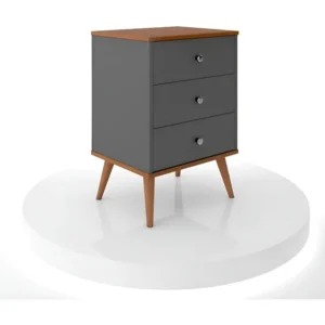 Mesa de cabeceira mix 3 gavetas pés em maderia Maciça cor cinza escuro Dullar Móveis