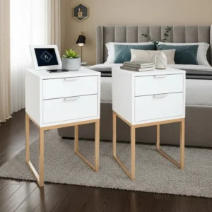 Mesa de Cabeceira Eco Industrial Fl Decor 2 Gavetas Branca 30cm